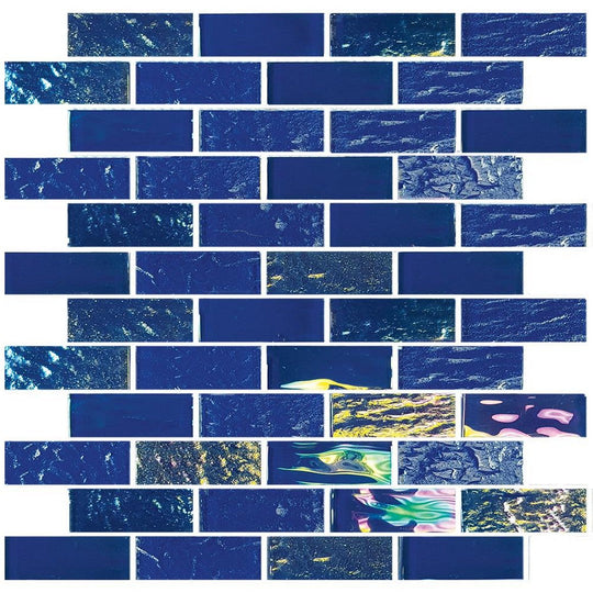 Tesoro 11.50" x 11.75" Nautical Glossy 1x3" Staggered Glass Mosaic
