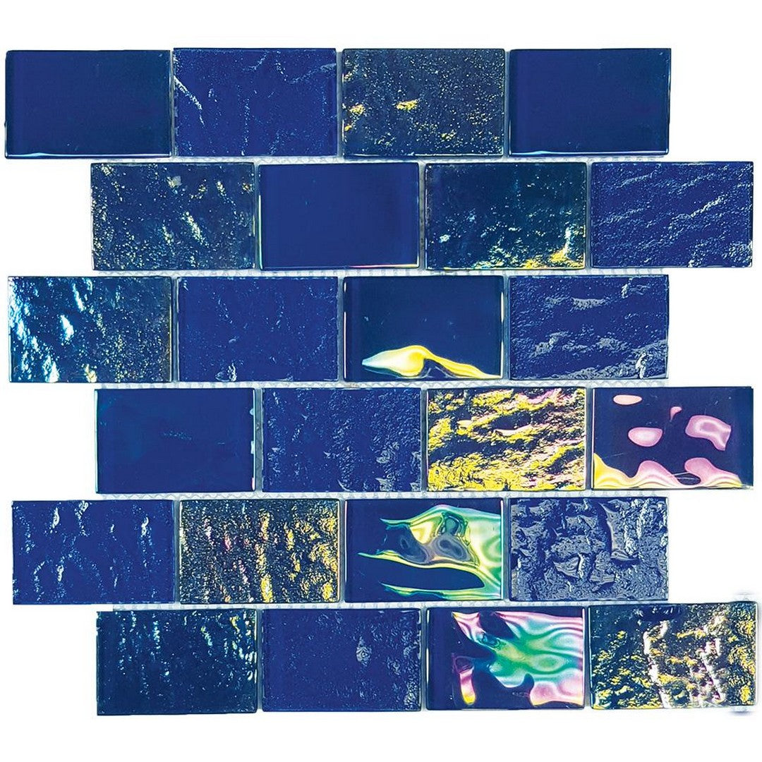 Tesoro 11.50" x 11.75" Nautical Glossy 2x3" Staggered Glass Mosaic