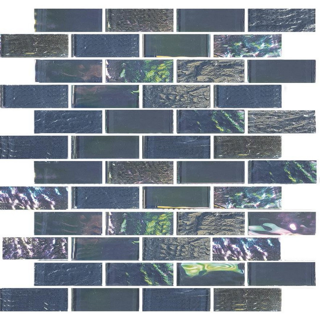 Tesoro 11.50" x 11.75" Nautical Glossy 1x3" Staggered Glass Mosaic