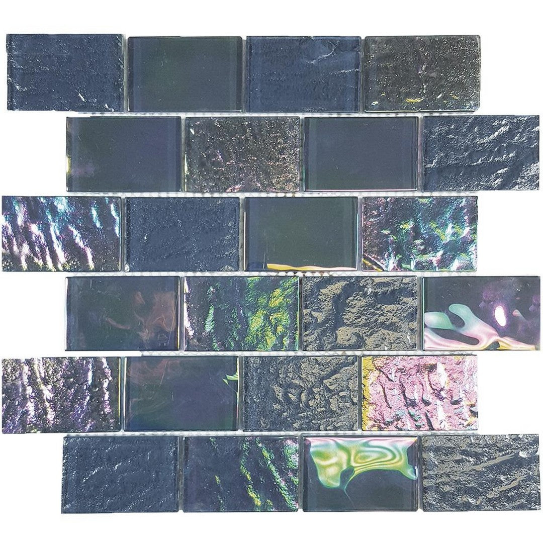 Tesoro 11.50" x 11.75" Nautical Glossy 2x3" Staggered Glass Mosaic