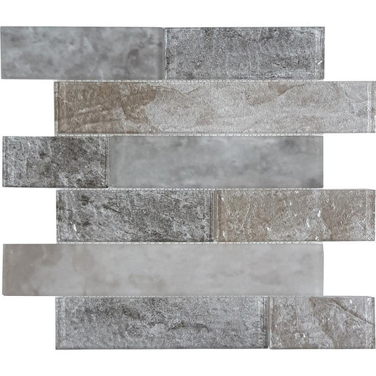 Tesoro 11.75" x 11.75" Revere Glossy & Matte 2x6" Multi Linear Glass Mosaic