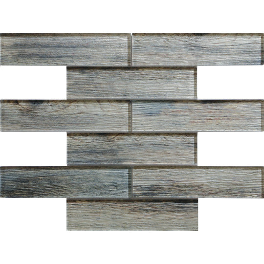 Tesoro 11.75" x 12" Wood Glass Interlocking 2x8" Linear Glass Mosaic
