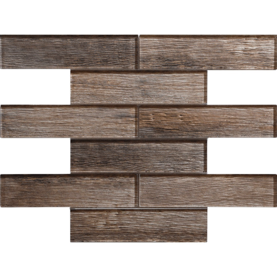 Tesoro 11.75" x 12" Wood Glass Interlocking 2x8" Linear Glass Mosaic