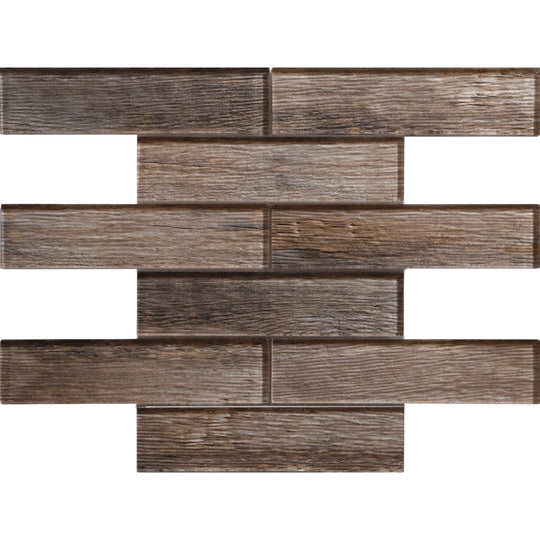 Tesoro 11.75" x 12" Wood Glass Interlocking 2x8" Linear Glass Mosaic