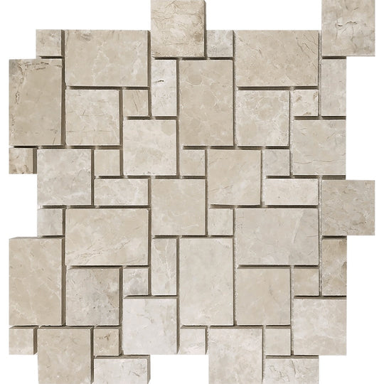 Tesoro 12" x 12" Pietra Antica Brushed Mini Versailles Pattern Natural Stone Mosaic