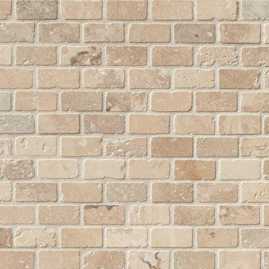 MS International Tuscany Classic Chiaro 12" x 12" Tumbled Travertine Brick 1x2 Mosaic