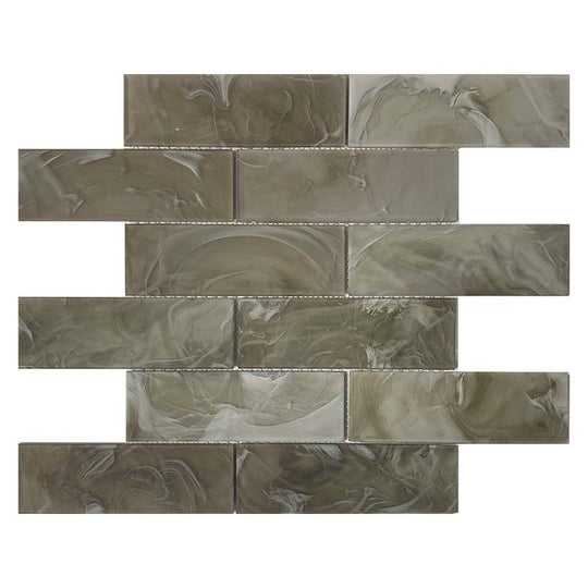 Maniscalco Tundra Melted 11.7" x 11.7" Matte Glass 2x6" BricK Mosaic