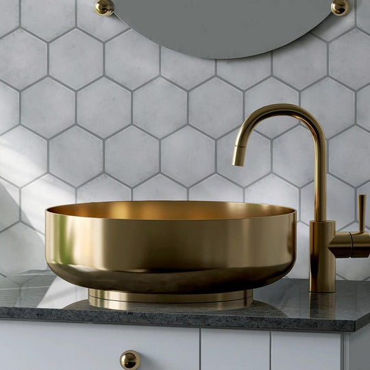 Tesoro-6.25-x-7.25-Esamarine-Pressed-Glossy-Ceramic-Hexagon-Tile-Bianco