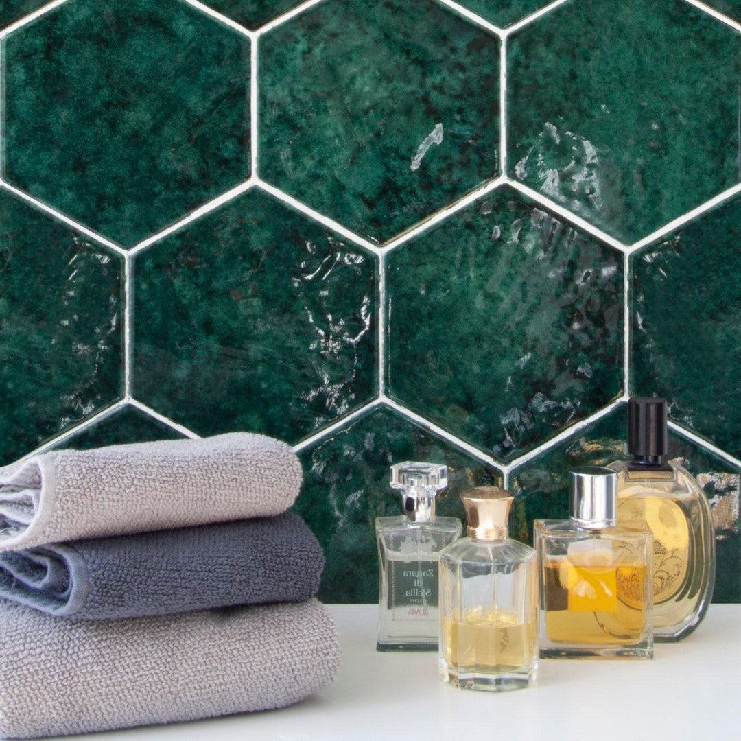 Tesoro-6.25-x-7.25-Esamarine-Pressed-Glossy-Ceramic-Hexagon-Tile-Verde