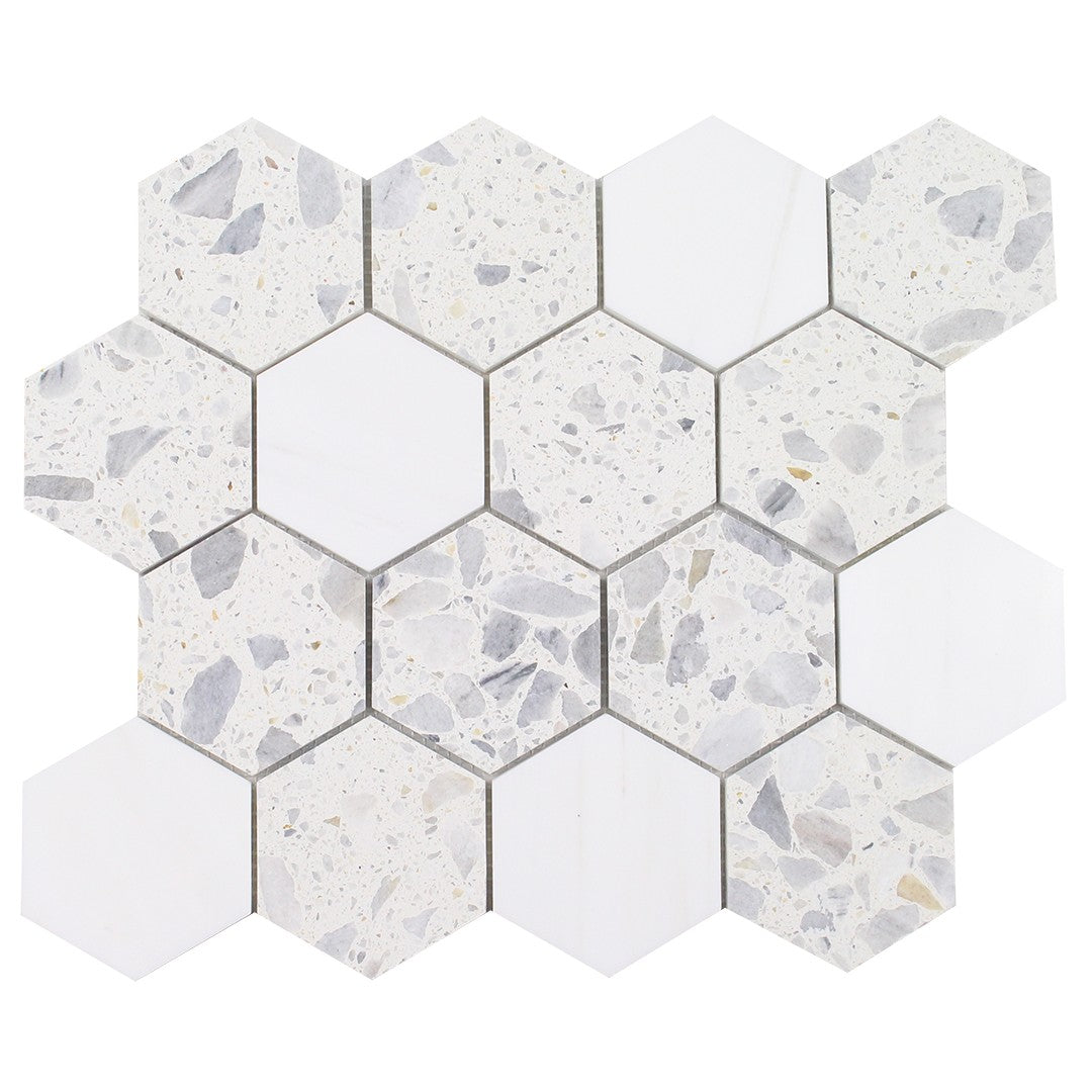 Tesoro 10.5" x 12" Venice Honed 3" Hexagon Random Natural Stone Mosaic