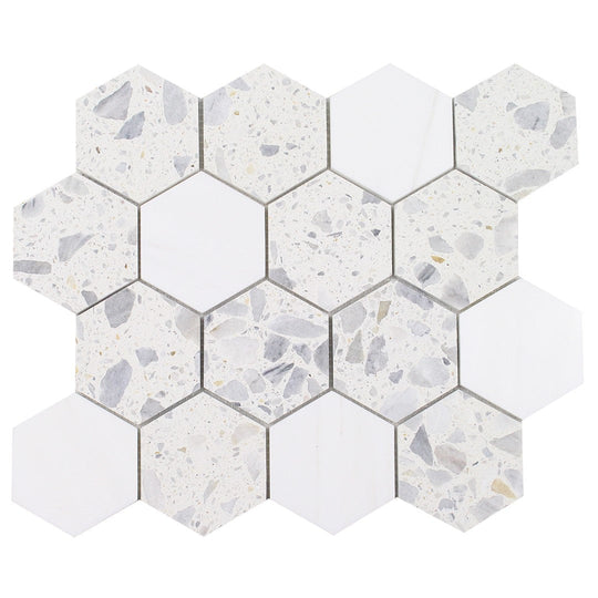 Tesoro 10.5" x 12" Venice Honed 3" Hexagon Random Natural Stone Mosaic