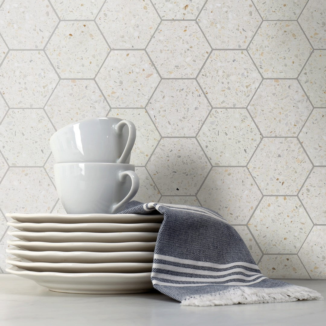 Tesoro-10.5-x-12-Venice-Honed-3-Hexagon-Natural-Stone-Mosaic-Sand-Terrazzo