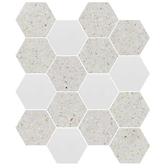 Tesoro 10.5" x 12" Venice Honed 3" Hexagon Random Natural Stone Mosaic