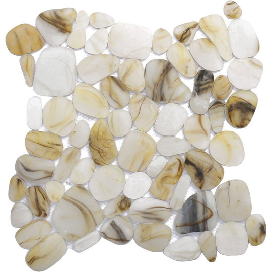 Bati Orient 12" x 12" Bali Rectified Matte Round Pebble Frosted Glass Mosaic