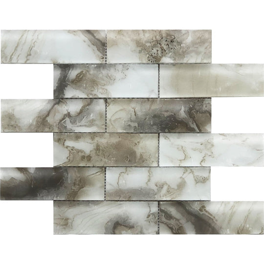 Bati Orient 12" x 12" Modern Glass Interlocking Frosted Glass 2x6" Brick Mosaic