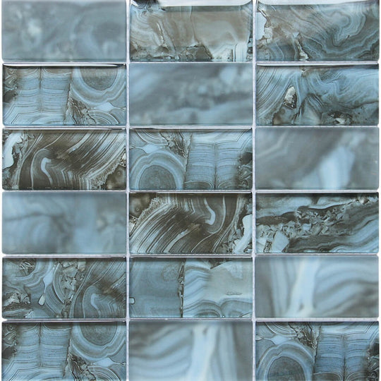 Bati Orient 11.8" x 11.8" Linear Glass Onyx Pattern Mosaic