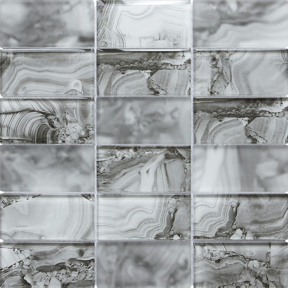 Bati Orient 11.8" x 11.8" Linear Glass Onyx Pattern Mosaic