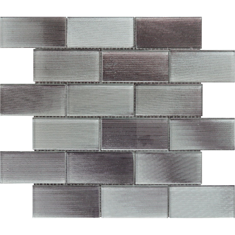 Bati Orient 12" x 12" Linear Glass Interlocking 2x4" Brick Pattern Mosaic