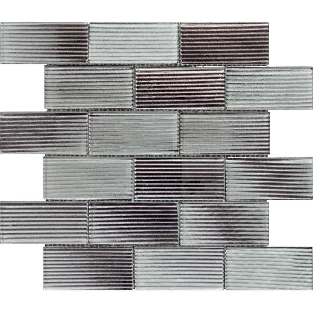 Bati Orient 12" x 12" Linear Glass Interlocking 2x4" Brick Pattern Mosaic
