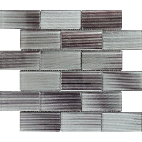 Bati Orient 12" x 12" Linear Glass Interlocking 2x4" Brick Pattern Mosaic