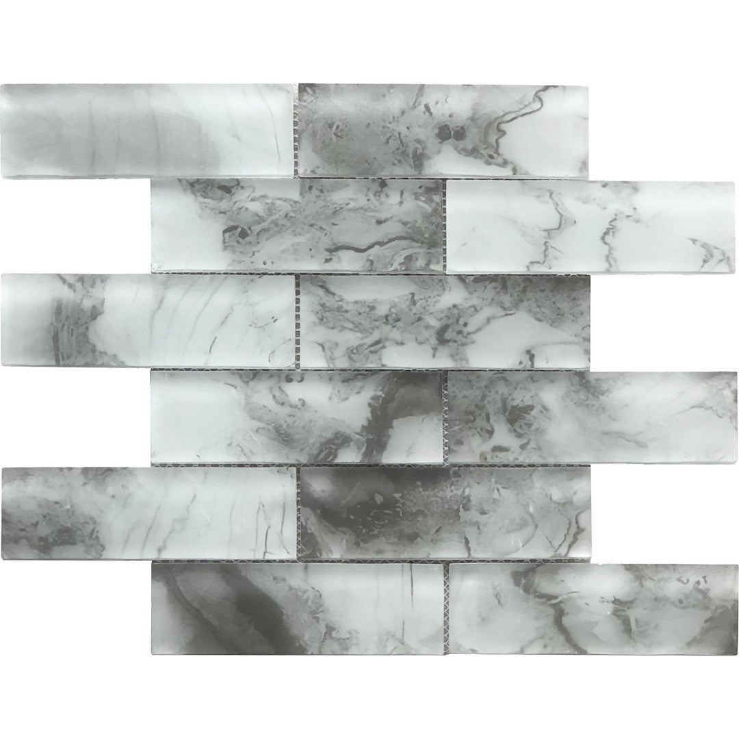 Bati Orient 12" x 12" Modern Glass Interlocking Frosted Glass 2x6" Brick Mosaic