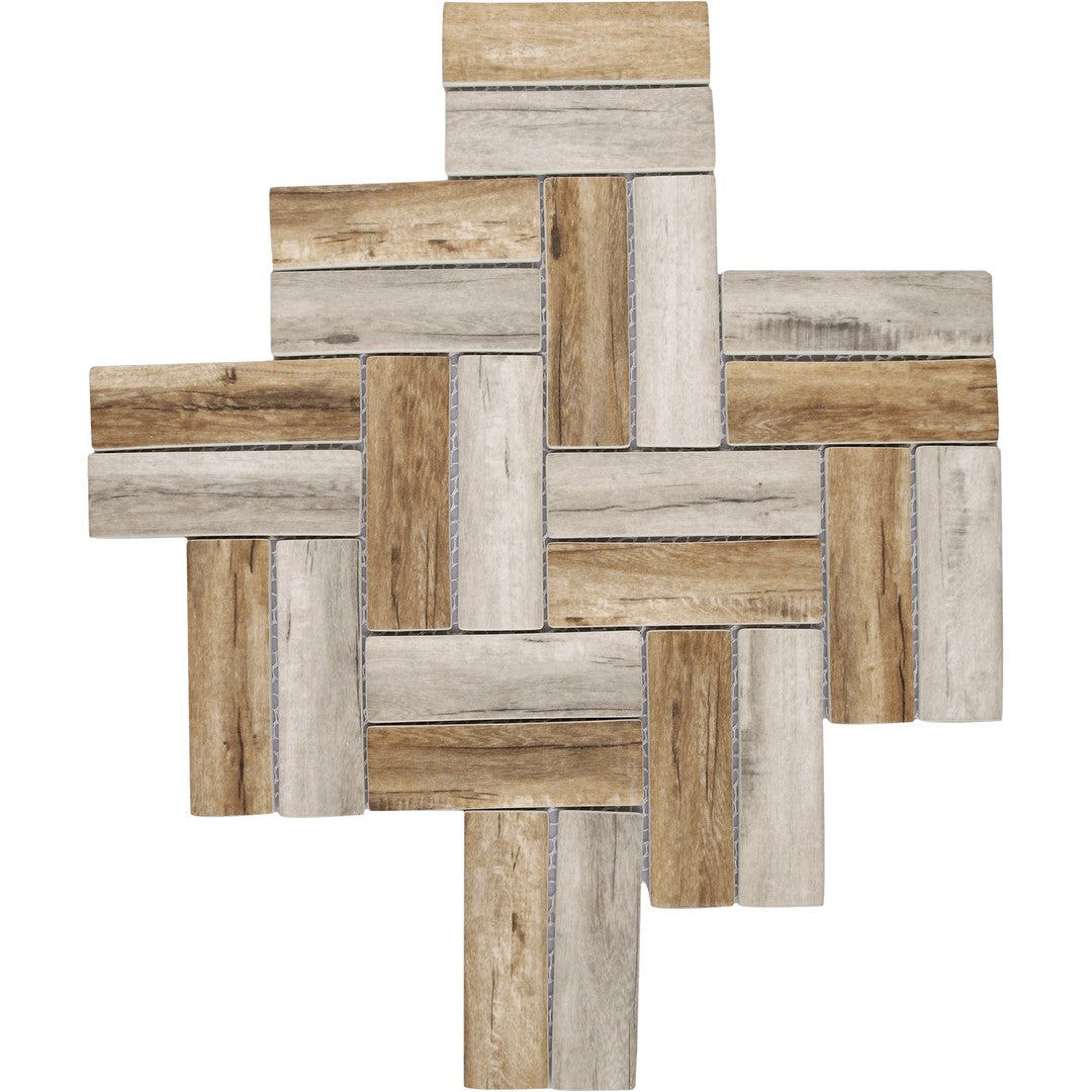 Bati Orient 11" x 11.1" Linear Glass Matte Herringbone Wood Look Mosaic