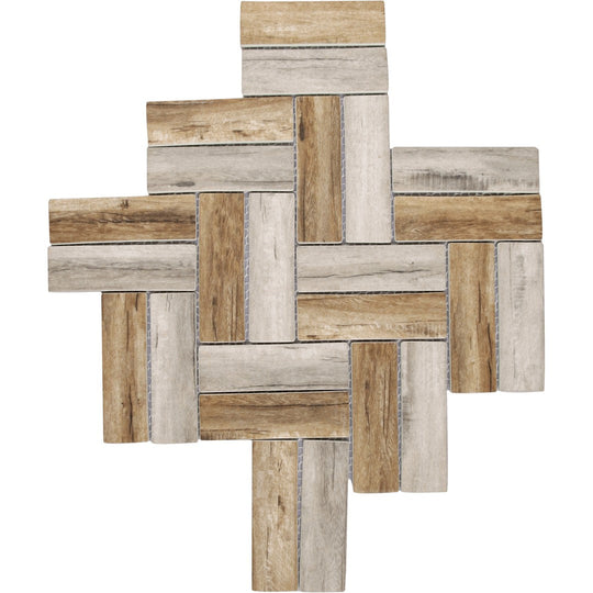 Bati Orient 11" x 11.1" Linear Glass Matte Herringbone Wood Look Mosaic