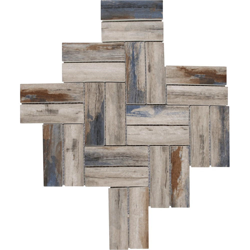 Bati Orient 11" x 11.1" Linear Glass Matte Herringbone Wood Look Mosaic