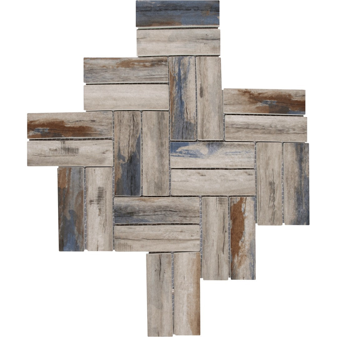 Bati Orient 11" x 11.1" Linear Glass Matte Herringbone Wood Look Mosaic