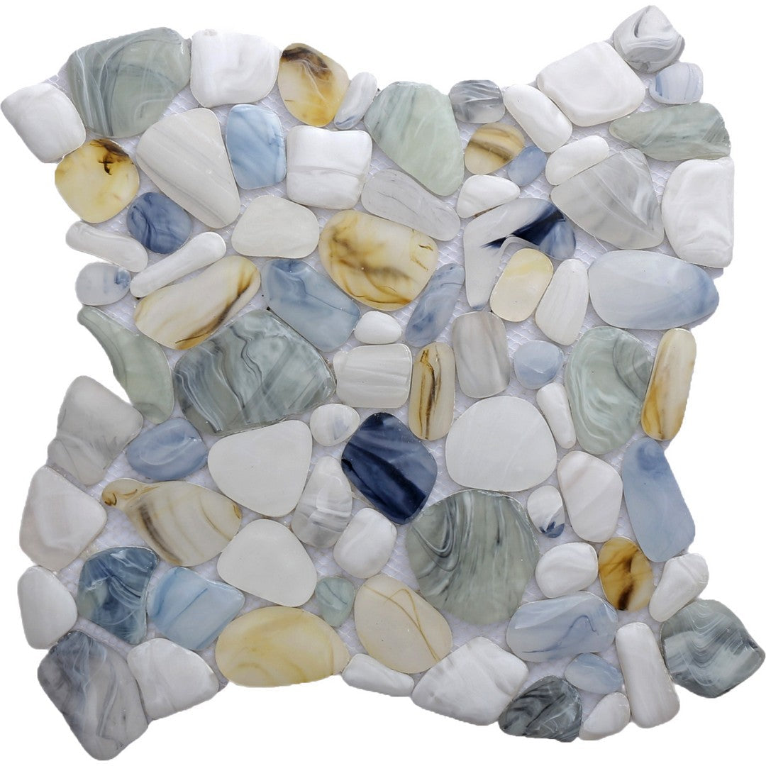 Bati Orient 12" x 12" Bali Rectified Matte Round Pebble Frosted Glass Mosaic