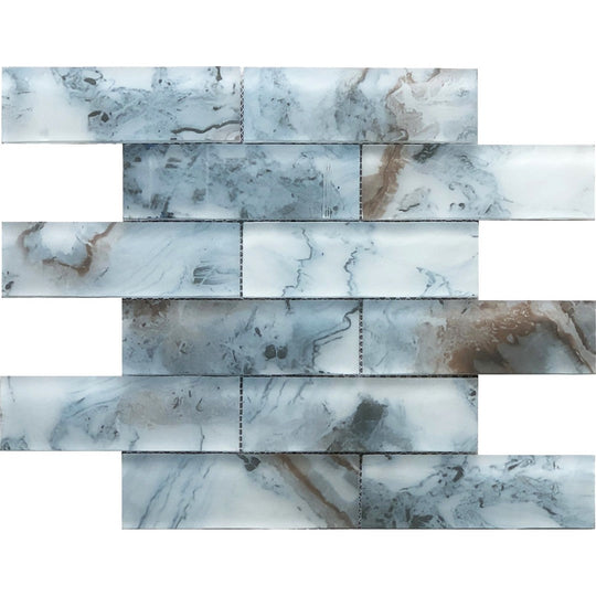Bati Orient 12" x 12" Modern Glass Interlocking Frosted Glass 2x6" Brick Mosaic