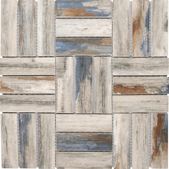 Bati Orient 11.7" x 11.7" Linear Glass Matte Stacked Square Wood Look Mosaic
