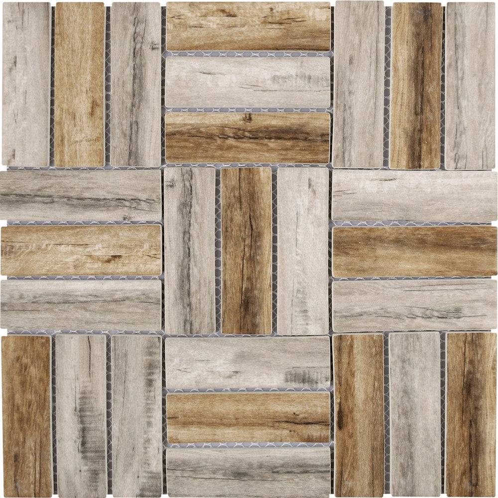 Bati Orient 11.7" x 11.7" Linear Glass Matte Stacked Square Wood Look Mosaic