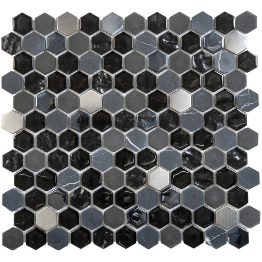 Bati Orient 12" x 12" Terrazzo Hexagon Glass Mosaic