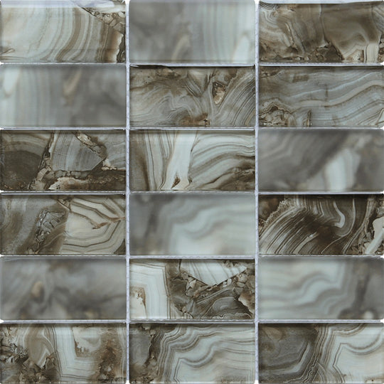 Bati Orient 11.8" x 11.8" Linear Glass Onyx Pattern Mosaic