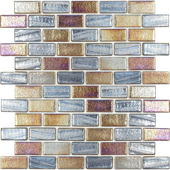 Tesoro 12" x 12" Aquatica Illusions Interlocking 1x2" Staggered Glass Mosaic