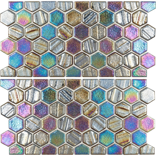 Tesoro 12" x 11.5" Aquatica Illusions Interlocking 1" Hex Waterline Glass Mosaic (6x12 Two Pcs)