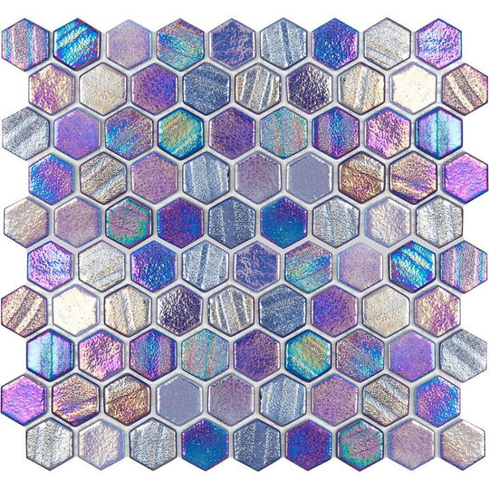 Tesoro 11.5" x 12.5" Aquatica Illusions Interlocking 1" Hexagon Glass Mosaic