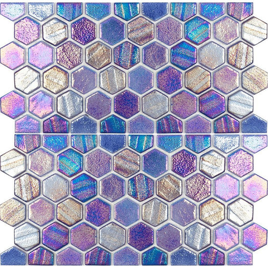 Tesoro 12" x 11.5" Aquatica Illusions Interlocking 1" Hex Waterline Glass Mosaic (6x12 Two Pcs)