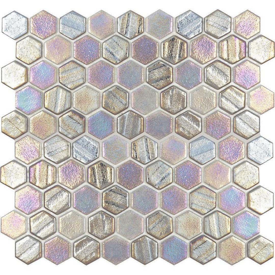 Tesoro 11.5" x 12.5" Aquatica Illusions Interlocking 1" Hexagon Glass Mosaic