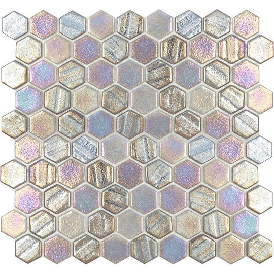 Tesoro 11.5" x 12.5" Aquatica Illusions Interlocking 1" Hexagon Glass Mosaic