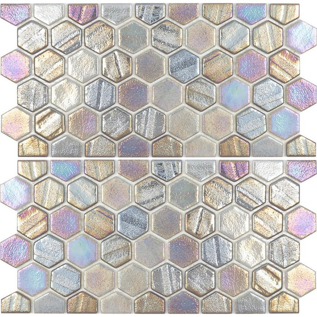 Tesoro 12" x 11.5" Aquatica Illusions Interlocking 1" Hex Waterline Glass Mosaic (6x12 Two Pcs)