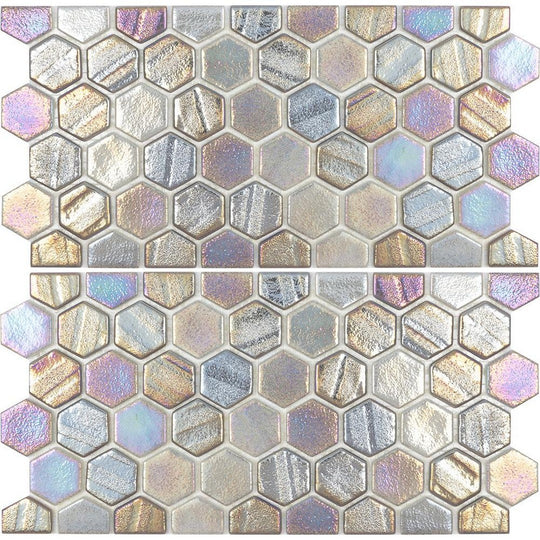 Tesoro 12" x 11.5" Aquatica Illusions Interlocking 1" Hex Waterline Glass Mosaic (6x12 Two Pcs)