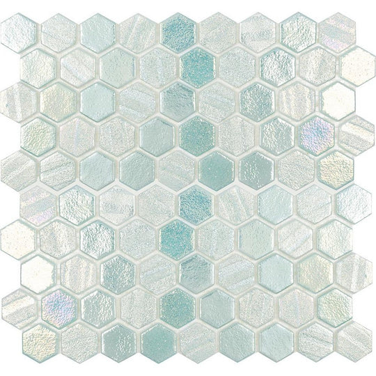 Tesoro 11.5" x 12.5" Aquatica Illusions Interlocking 1" Hexagon Glass Mosaic