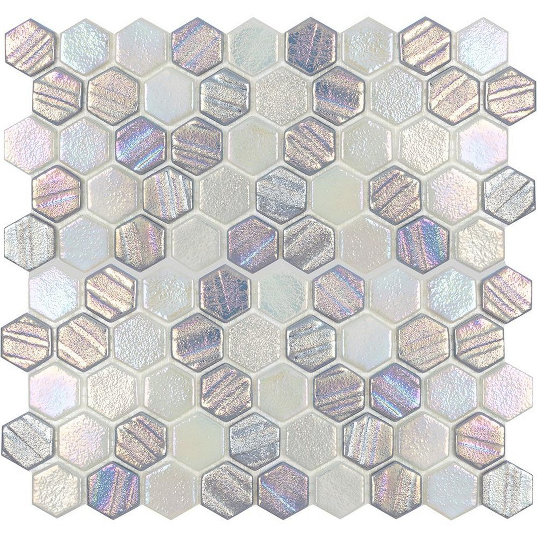 Tesoro 11.5" x 12.5" Aquatica Illusions Interlocking 1" Hexagon Glass Mosaic