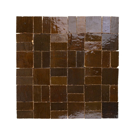 Lungarno 11.80" x 11.80" Zellige Bespoke Glossy Terracotta Cross Hatch Mosaic