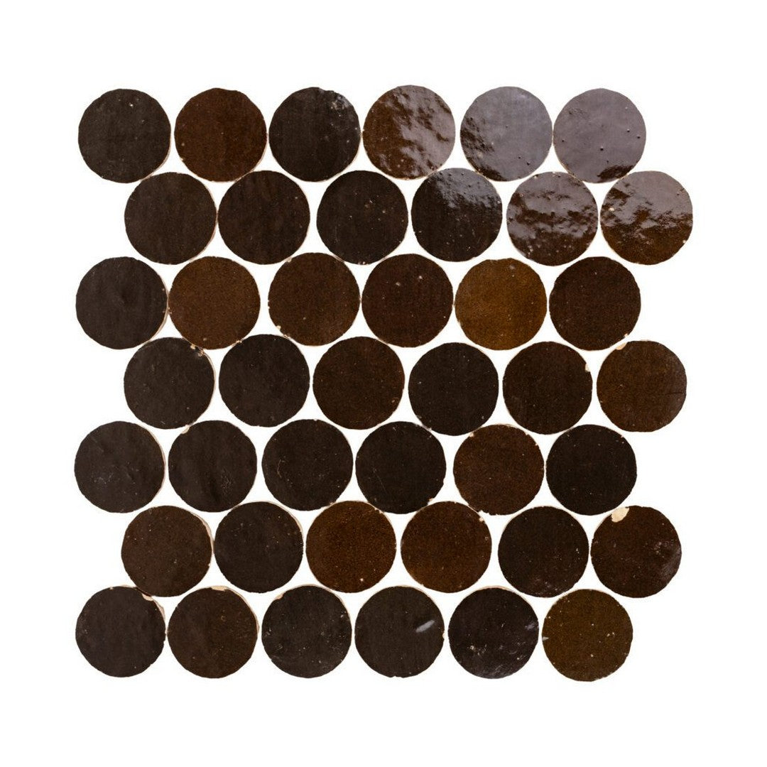 Lungarno 12.80" x 12.20" Zellige Bespoke Glossy Terracotta 2" Circles Mosaic