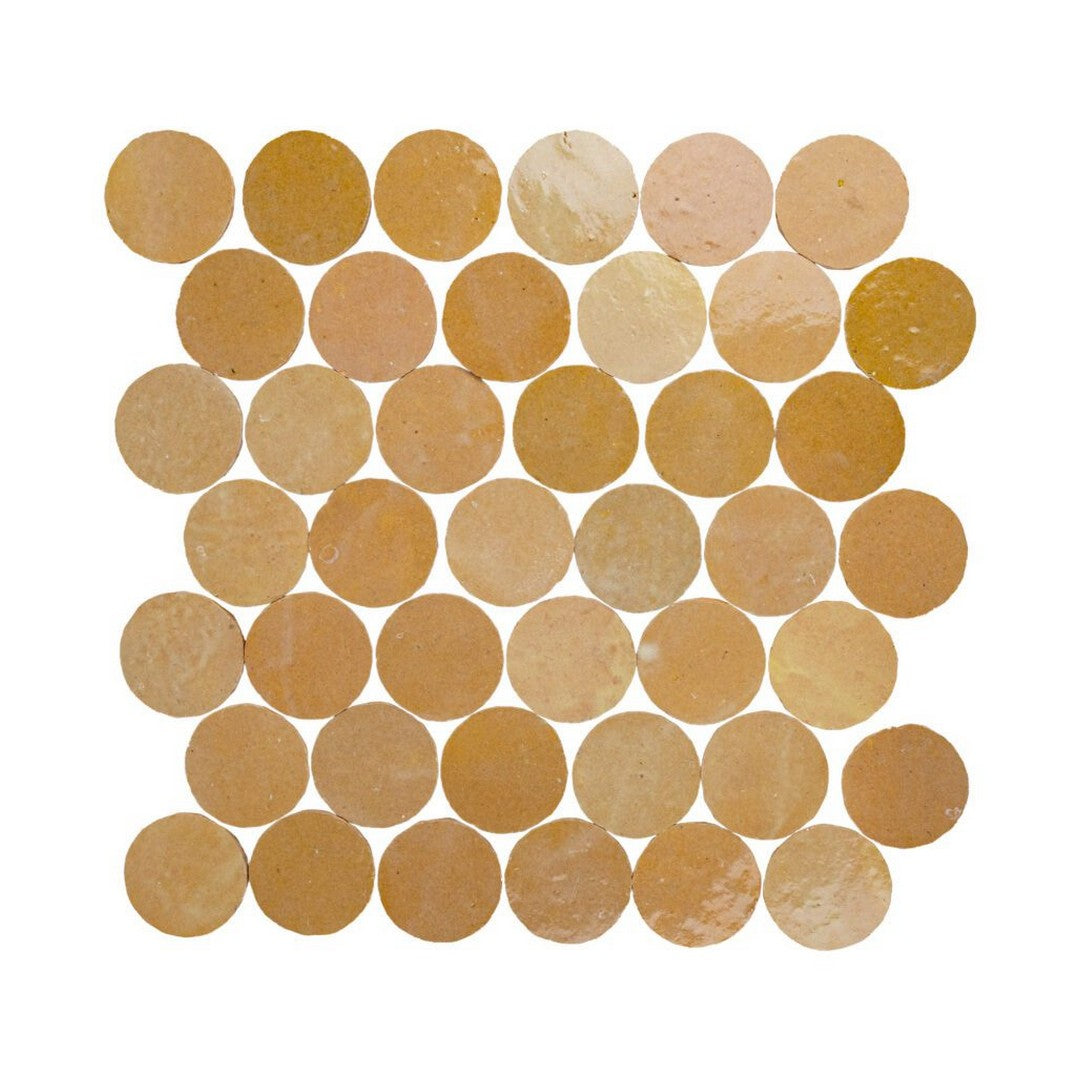 Lungarno 12.80" x 12.20" Zellige Bespoke Glossy Terracotta 2" Circles Mosaic