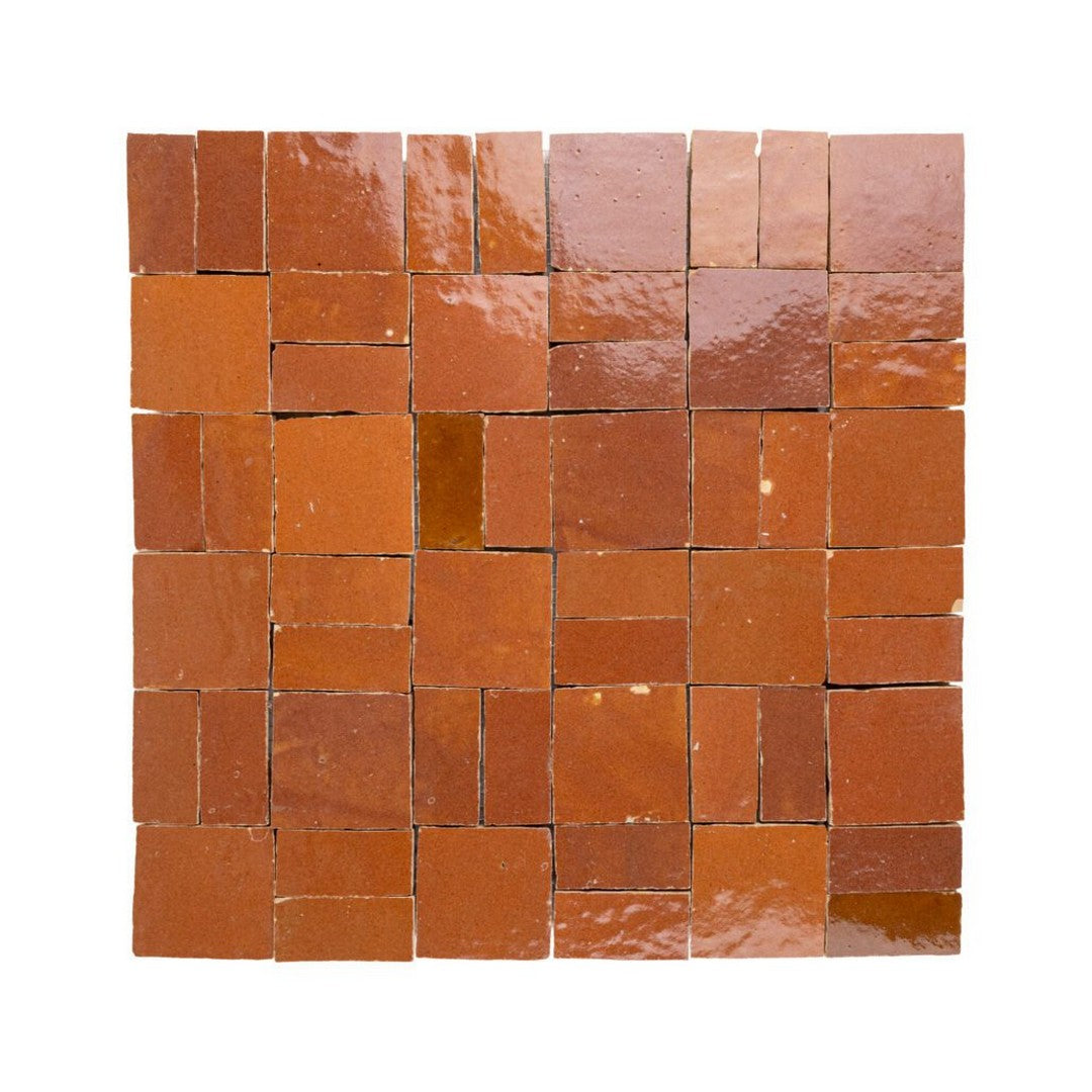 Lungarno 11.80" x 11.80" Zellige Bespoke Glossy Terracotta Cross Hatch Mosaic