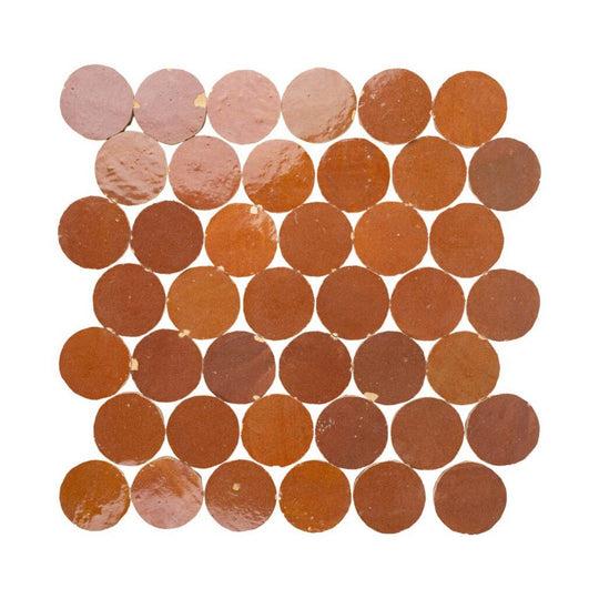 Lungarno 12.80" x 12.20" Zellige Bespoke Glossy Terracotta 2" Circles Mosaic
